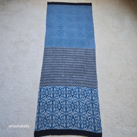 Accessories - Lightweight Wool Scarf Blue Grey Black